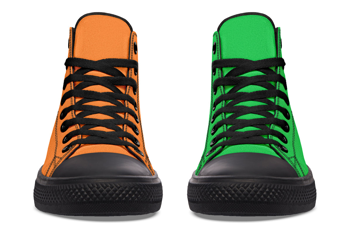 Orange and Green Mismatch High Tops - Offbeat Sweetie