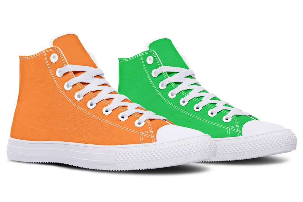 Orange and Green Mismatch High Tops - Offbeat Sweetie