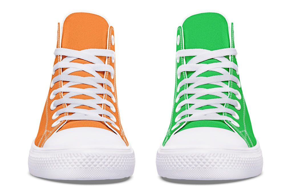Orange and Green Mismatch High Tops - Offbeat Sweetie