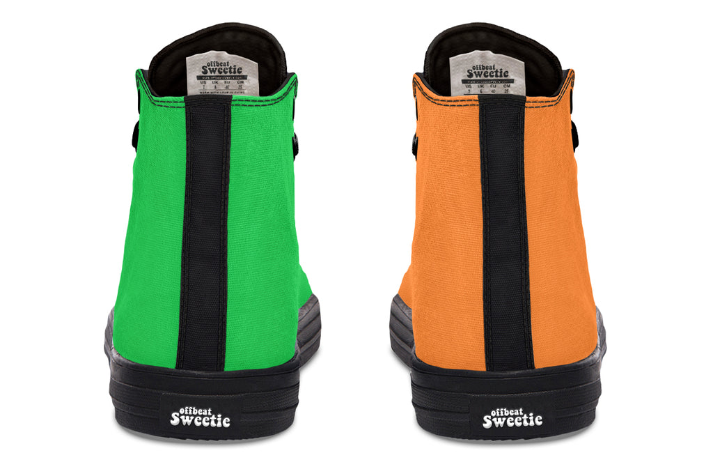 Orange and Green Mismatch High Tops - Offbeat Sweetie