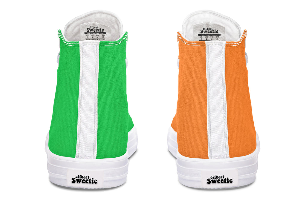 Orange and Green Mismatch High Tops - Offbeat Sweetie