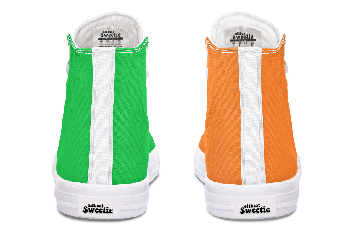 Orange and Green Mismatch High Tops - Offbeat Sweetie
