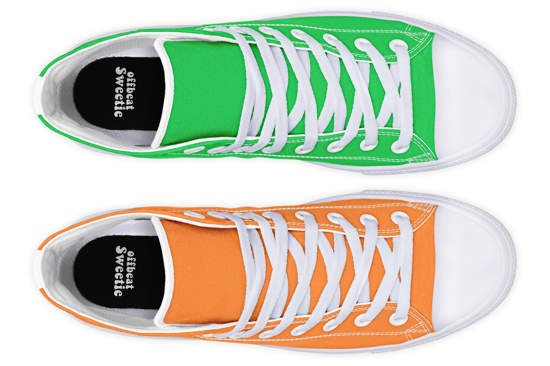 Orange and Green Mismatch High Tops - Offbeat Sweetie