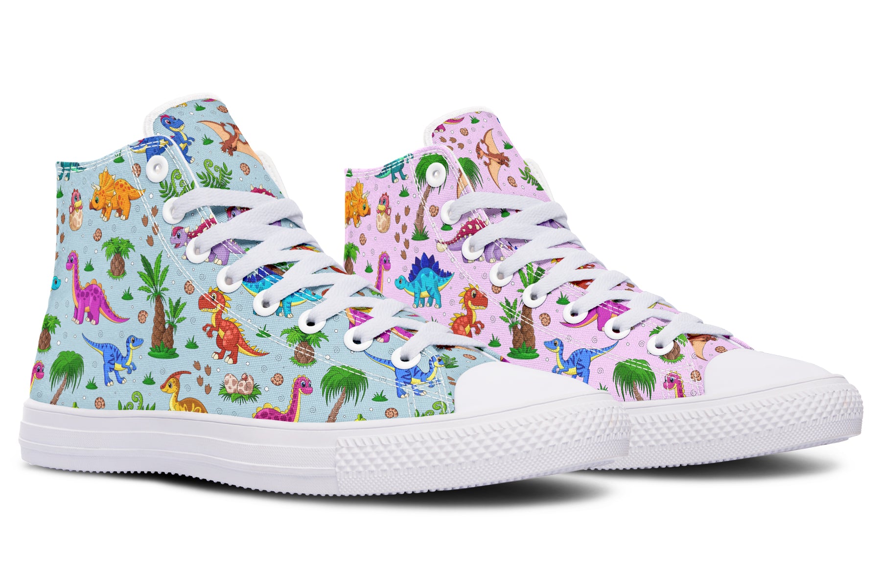 Pink And Blue Mismatched Baby Dinos High Tops - Offbeat Sweetie