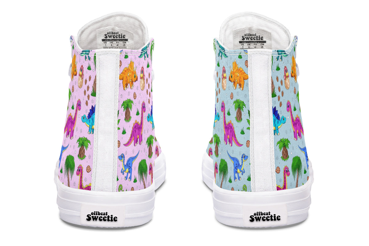 Pink And Blue Mismatched Baby Dinos High Tops - Offbeat Sweetie