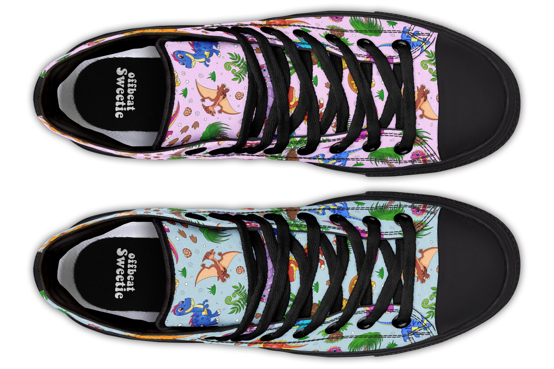 Pink And Blue Mismatched Baby Dinos High Tops - Offbeat Sweetie