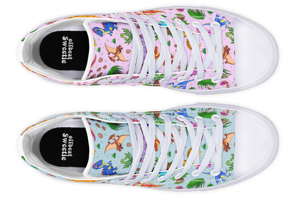 Pink And Blue Mismatched Baby Dinos High Tops - Offbeat Sweetie