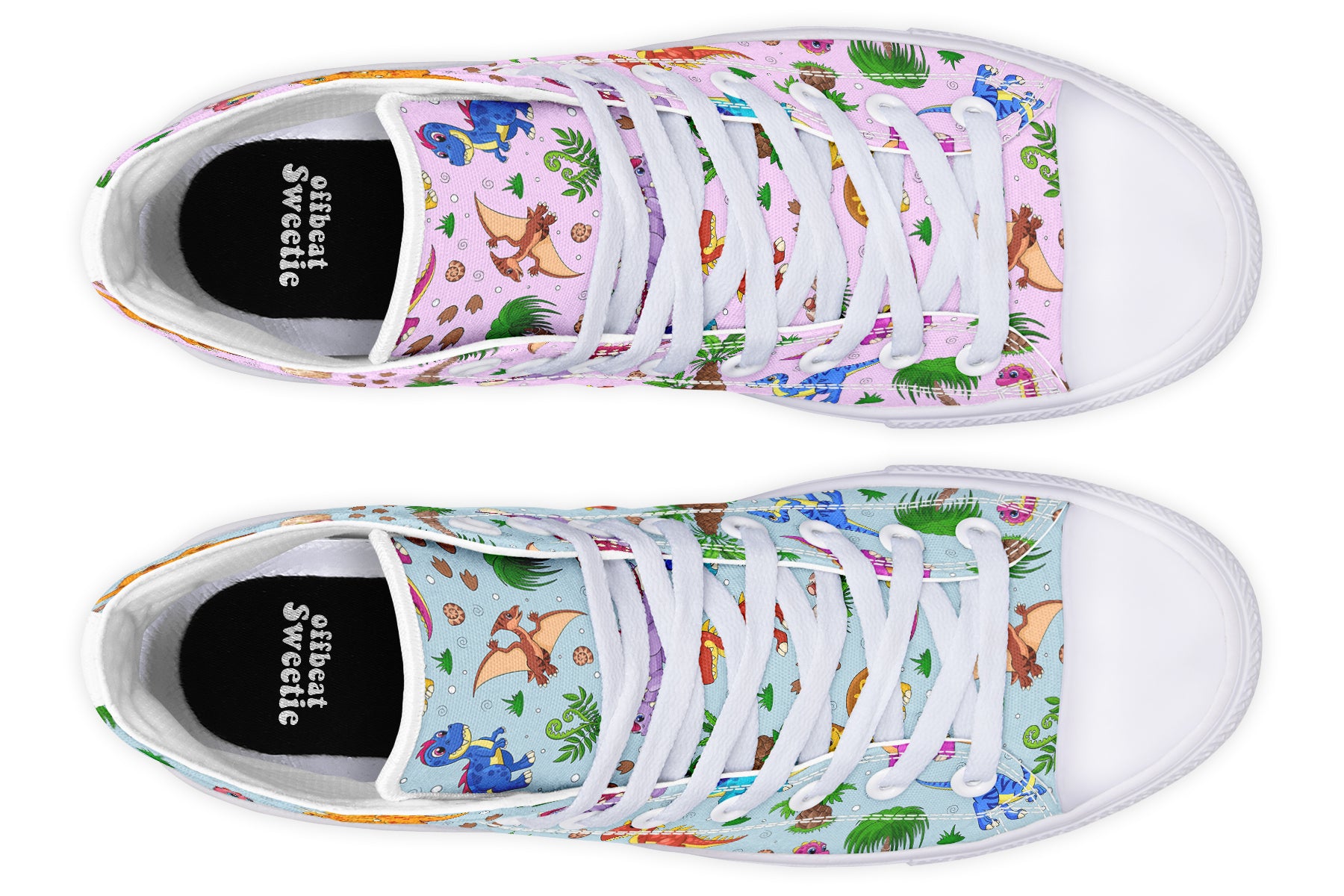 Pink And Blue Mismatched Baby Dinos High Tops - Offbeat Sweetie