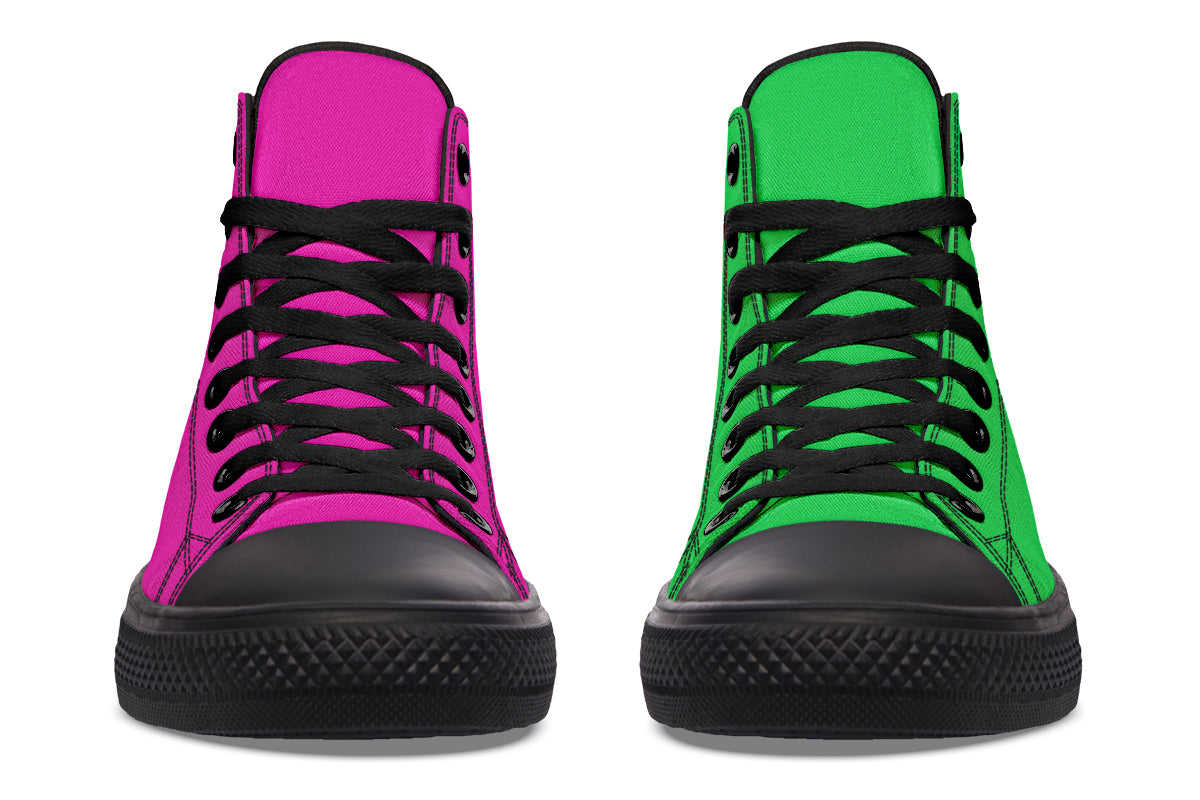 Pink And Green Mismatch High Tops
