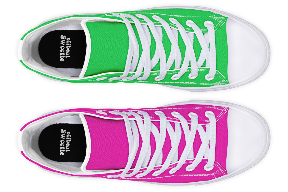 Pink And Green Mismatch High Tops (Wide)