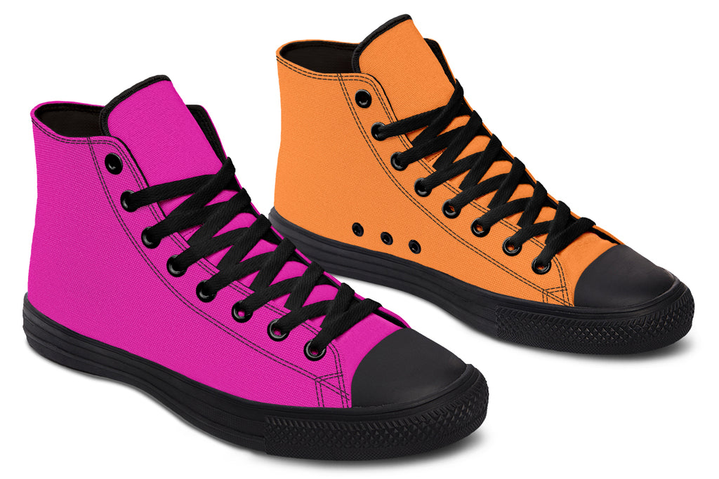 Pink And Orange Mismatch High Tops - Offbeat Sweetie
