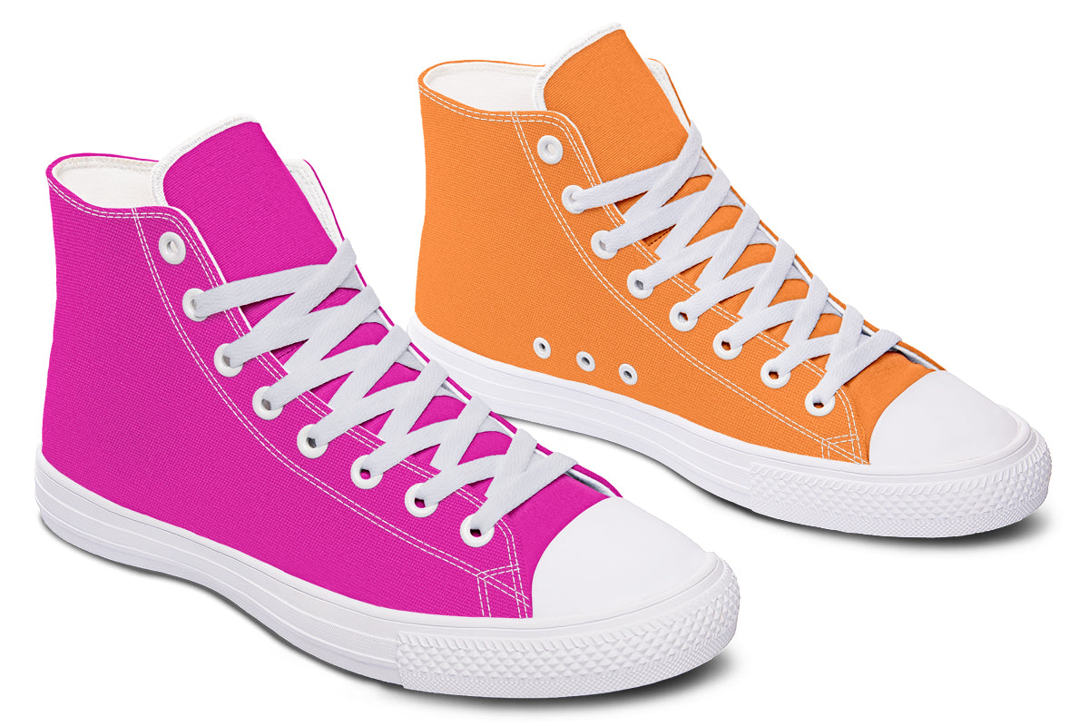 Pink And Orange Mismatch High Tops - Offbeat Sweetie