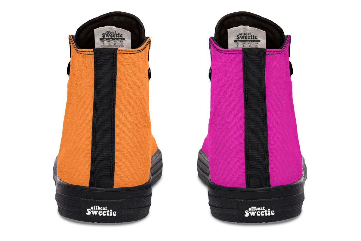 Pink And Orange Mismatch High Tops - Offbeat Sweetie