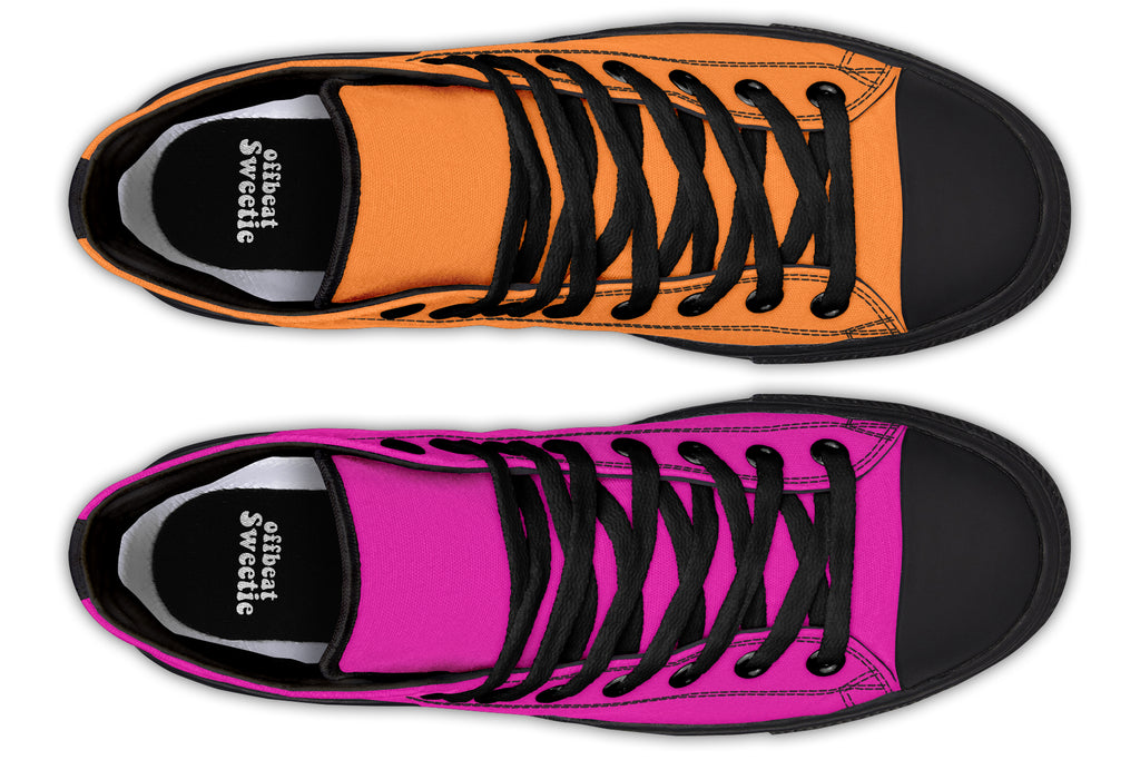 Pink And Orange Mismatch High Tops - Offbeat Sweetie