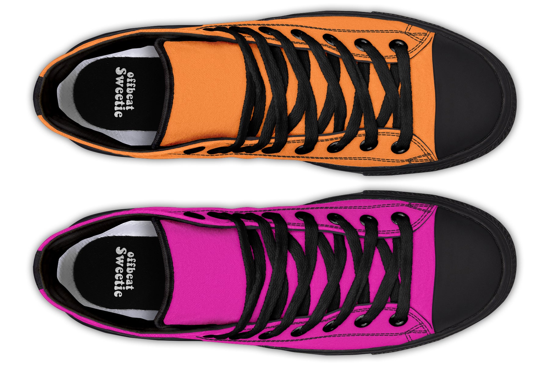 Pink And Orange Mismatch High Tops - Offbeat Sweetie