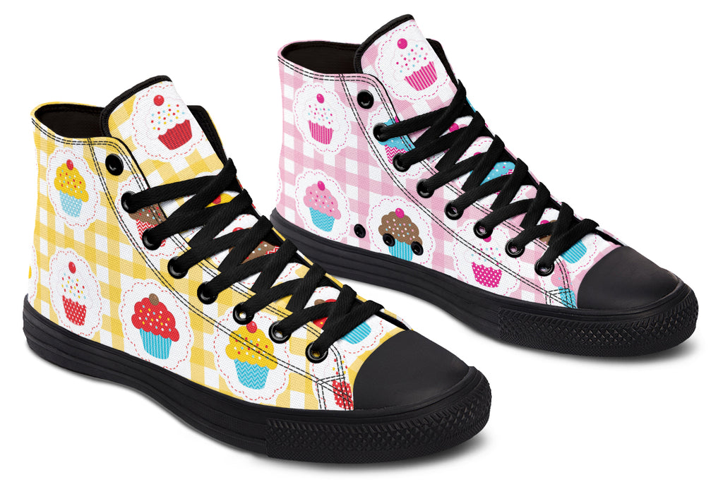 Pink And Yellow Mismatch Gingham Cupcakes High Tops