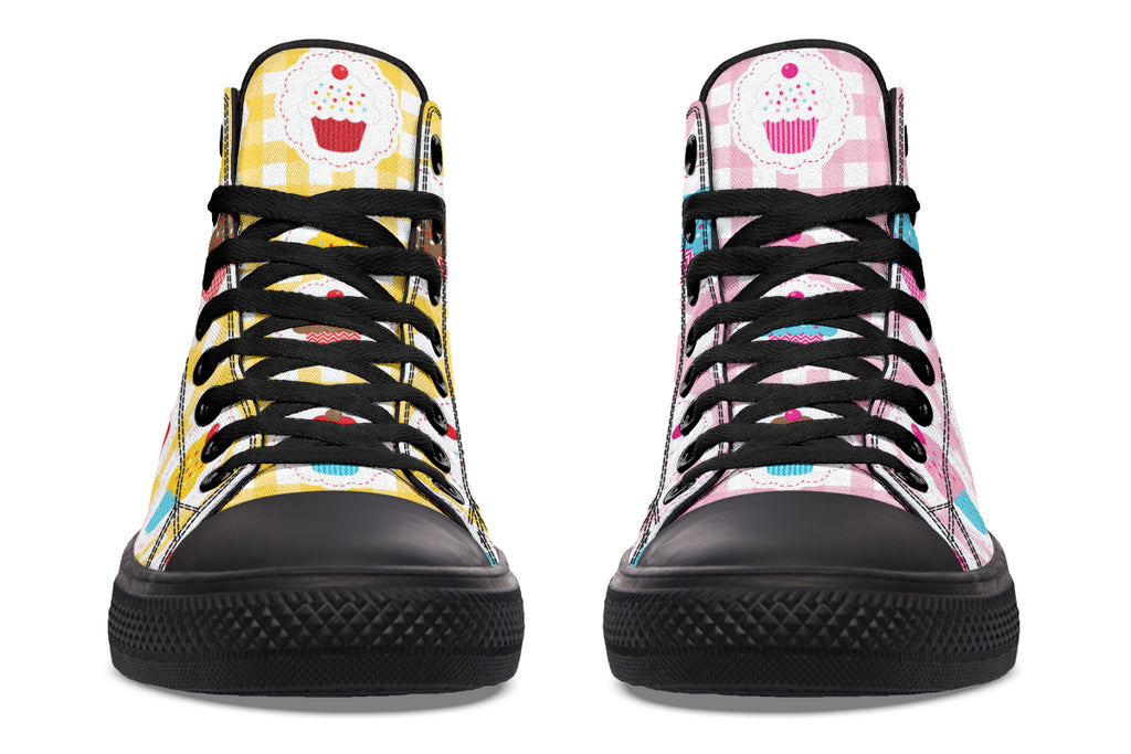 Pink And Yellow Mismatch Gingham Cupcakes High Tops