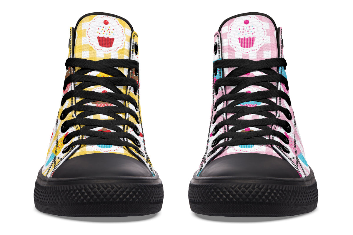 Pink And Yellow Mismatch Gingham Cupcakes High Tops