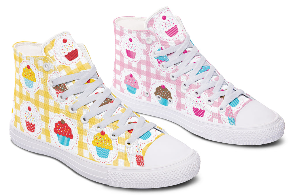 Pink And Yellow Mismatch Gingham Cupcakes High Tops