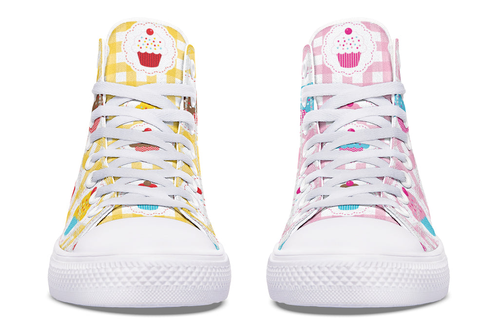 Pink And Yellow Mismatch Gingham Cupcakes High Tops