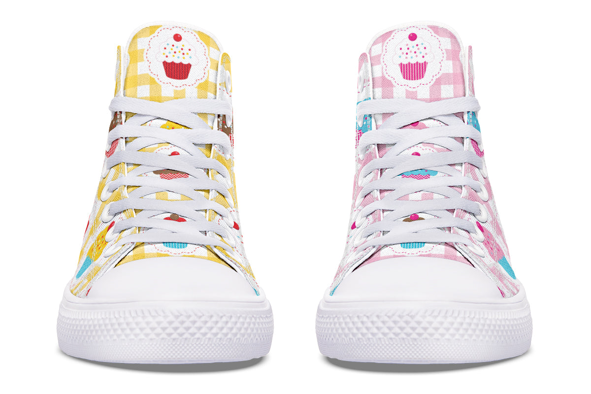 Pink And Yellow Mismatch Gingham Cupcakes High Tops