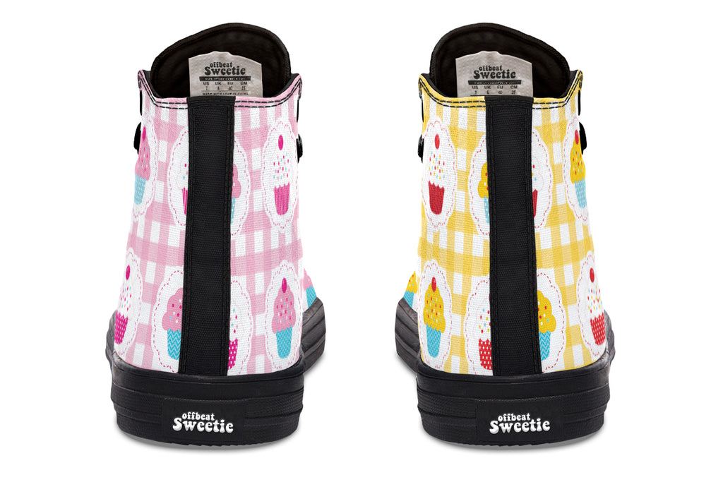 Pink And Yellow Mismatch Gingham Cupcakes High Tops
