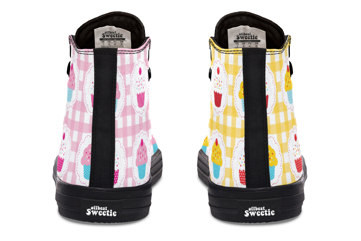 Pink And Yellow Mismatch Gingham Cupcakes High Tops