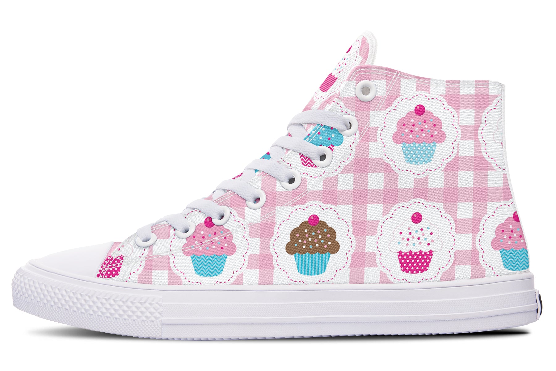 Pink And Yellow Mismatch Gingham Cupcakes High Tops