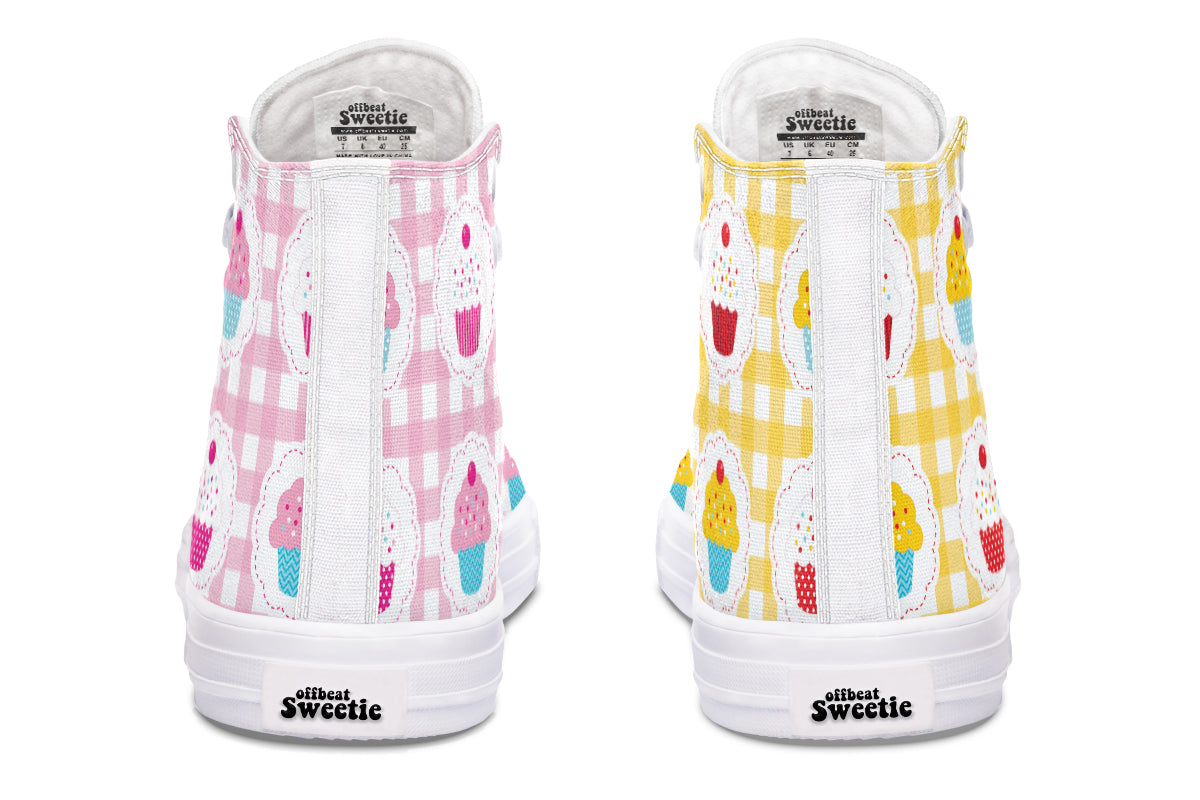 Pink And Yellow Mismatch Gingham Cupcakes High Tops