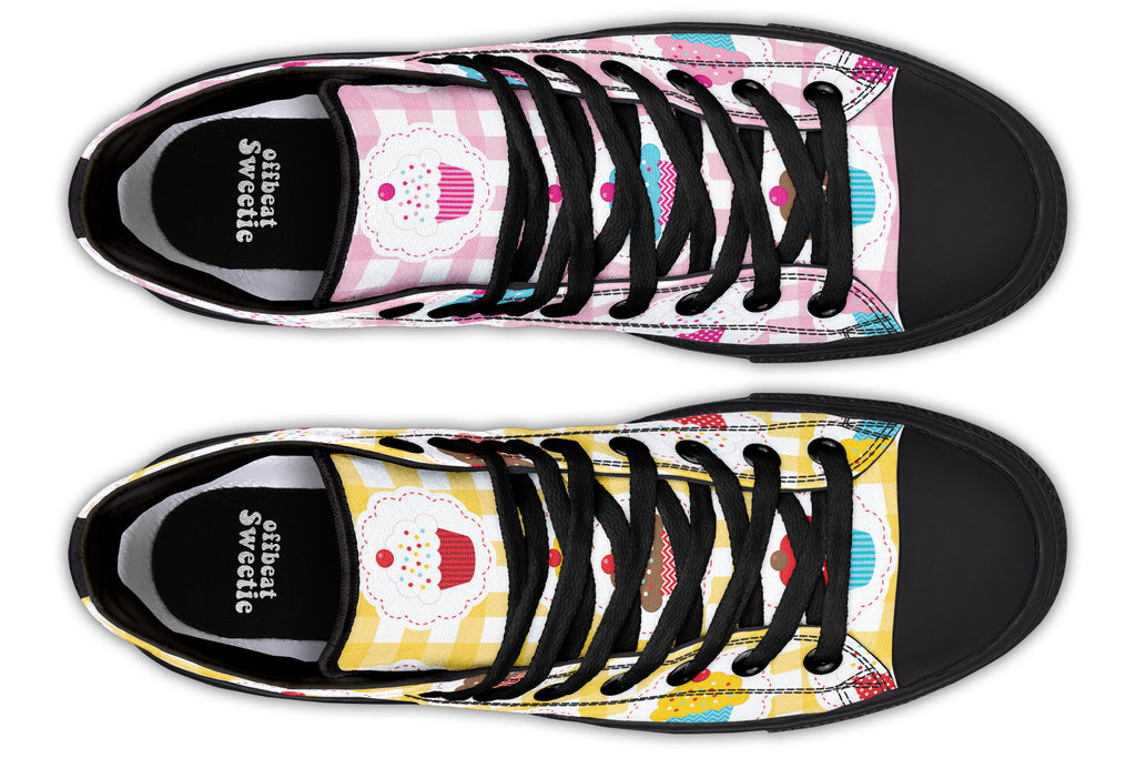 Pink And Yellow Mismatch Gingham Cupcakes High Tops