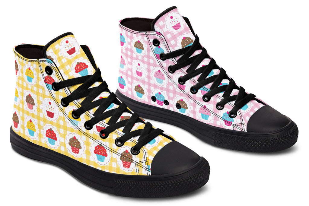 Pink And Yellow Mismatch Gingham Cupcakes High Tops