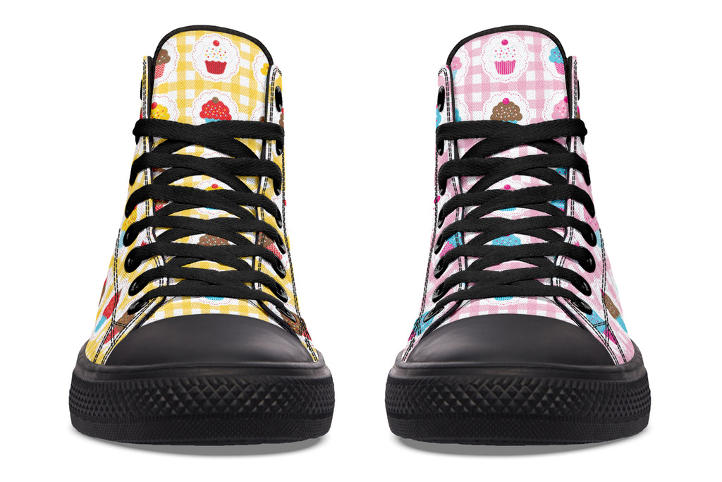 Pink And Yellow Mismatch Gingham Cupcakes High Tops