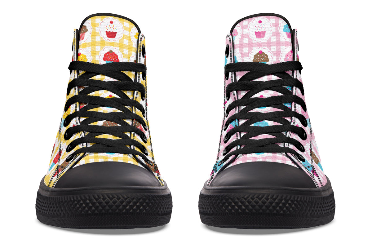 Pink And Yellow Mismatch Gingham Cupcakes High Tops