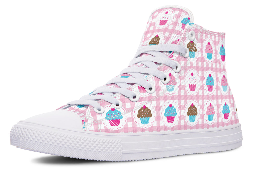 Pink And Yellow Mismatch Gingham Cupcakes High Tops