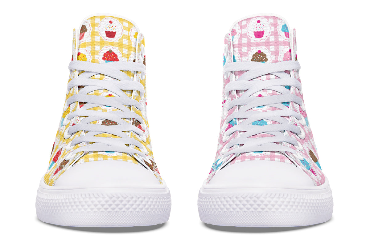 Pink And Yellow Mismatch Gingham Cupcakes High Tops