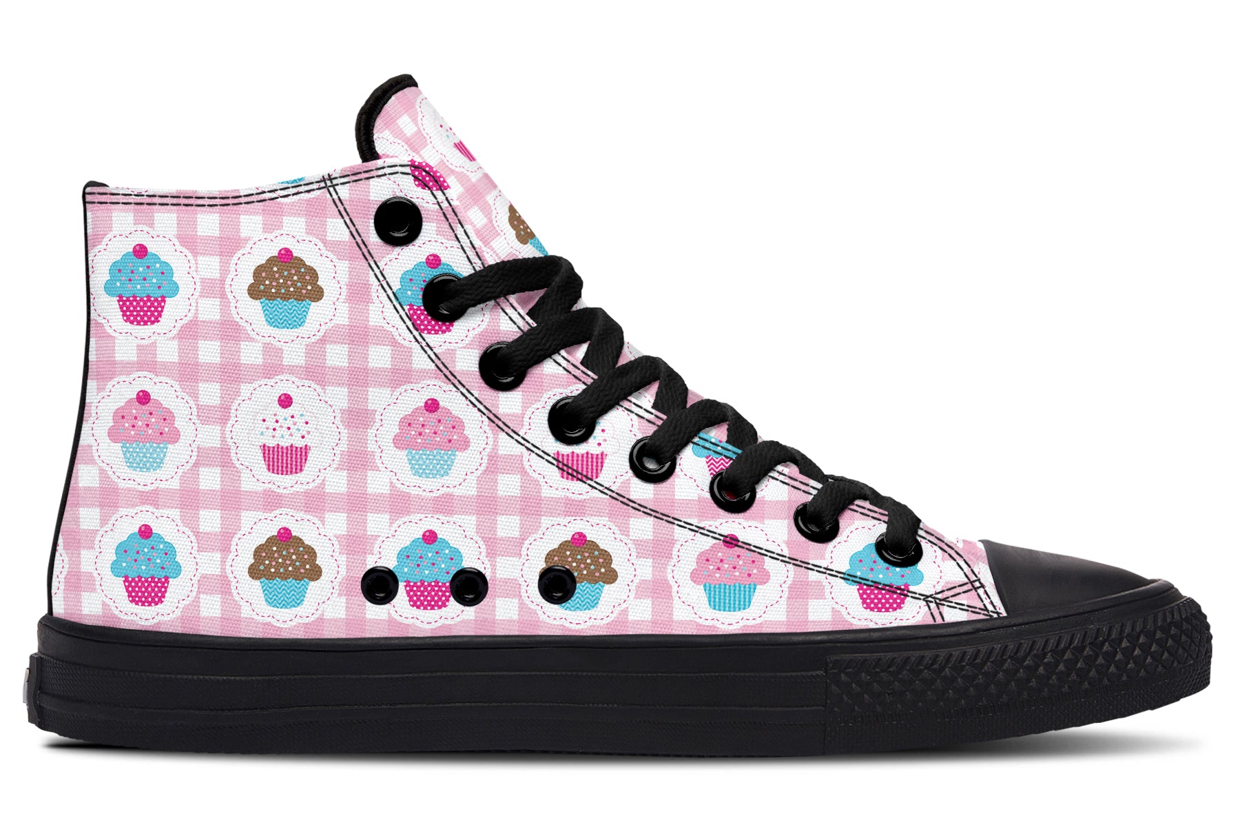 Pink And Yellow Mismatch Gingham Cupcakes High Tops