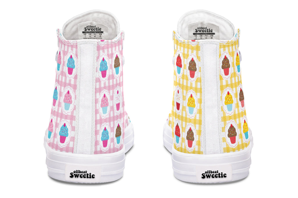 Pink And Yellow Mismatch Gingham Cupcakes High Tops