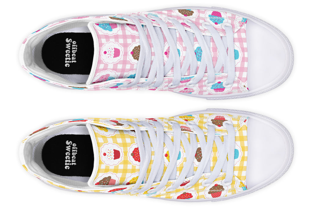 Pink And Yellow Mismatch Gingham Cupcakes High Tops