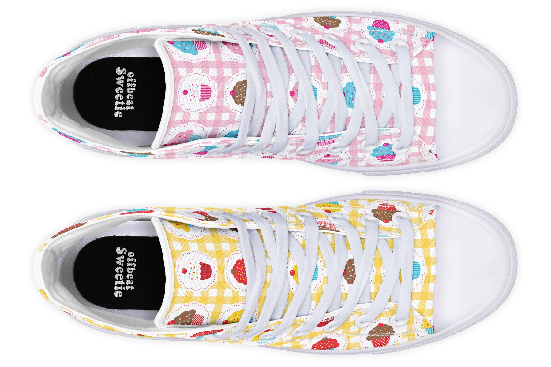 Pink And Yellow Mismatch Gingham Cupcakes High Tops