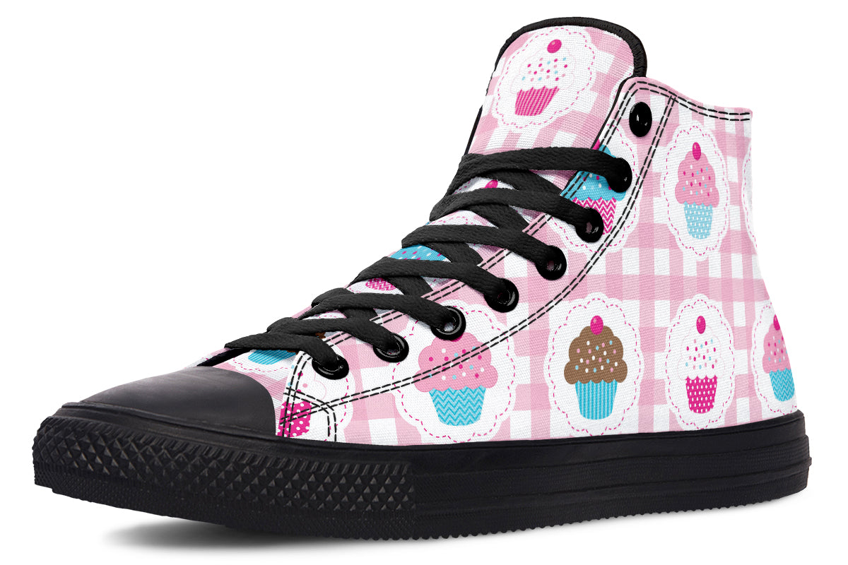 Pink Gingham Cupcakes High Tops