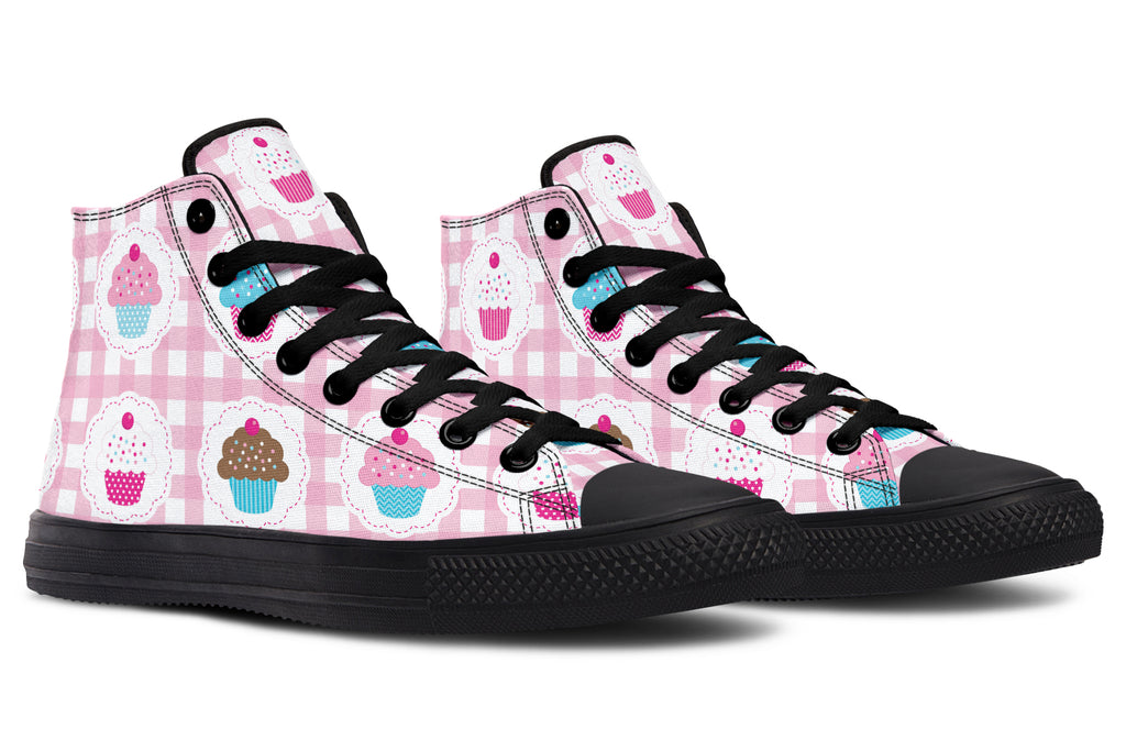 Pink Gingham Cupcakes High Tops