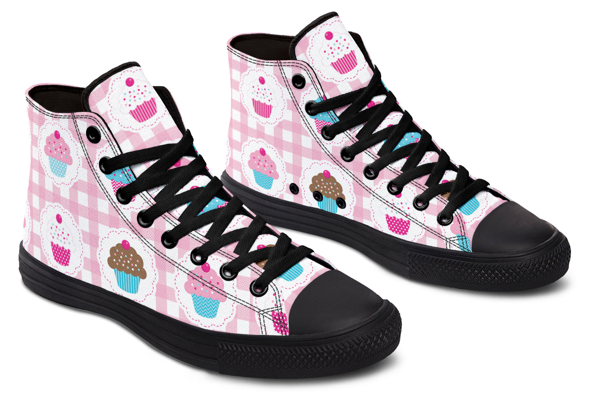 Pink Gingham Cupcakes High Tops