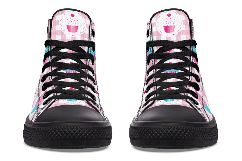 Pink Gingham Cupcakes High Tops