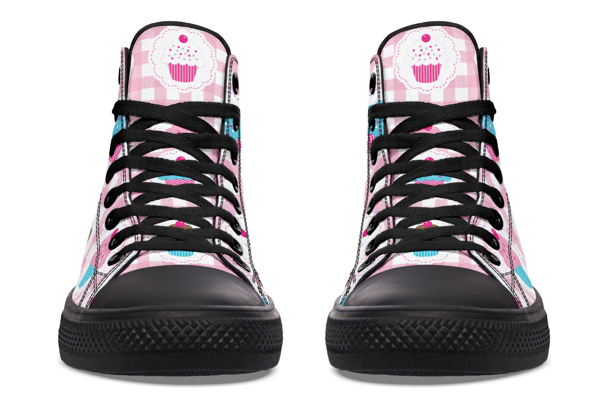 Pink Gingham Cupcakes High Tops