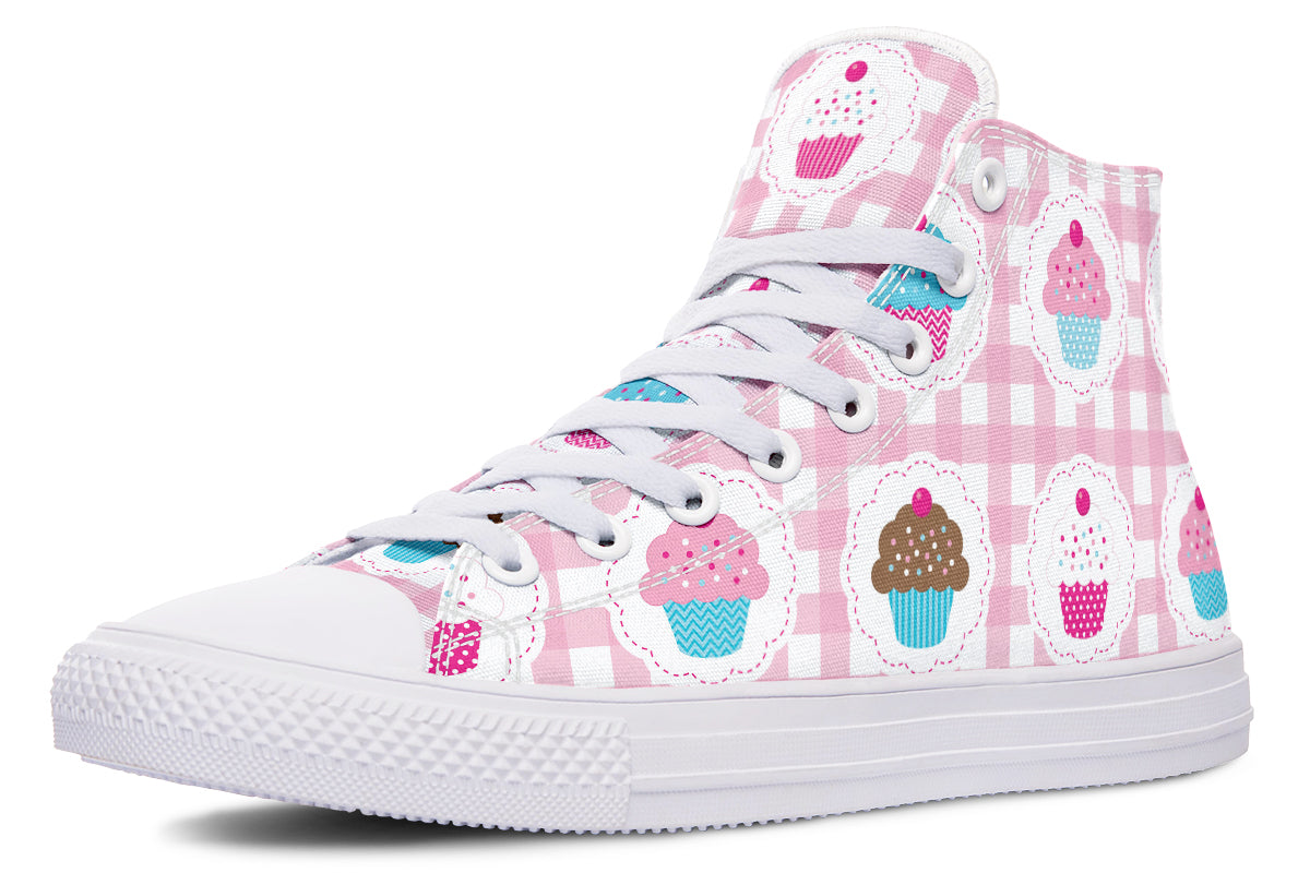 Pink Gingham Cupcakes High Tops
