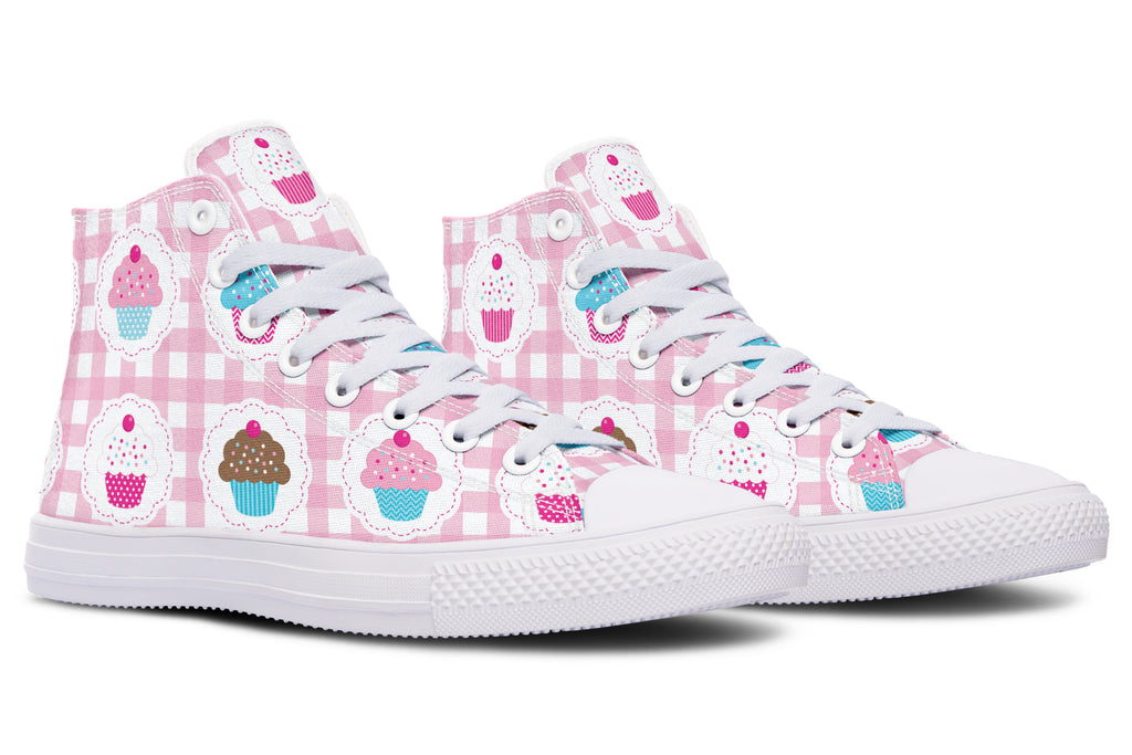 Pink Gingham Cupcakes High Tops