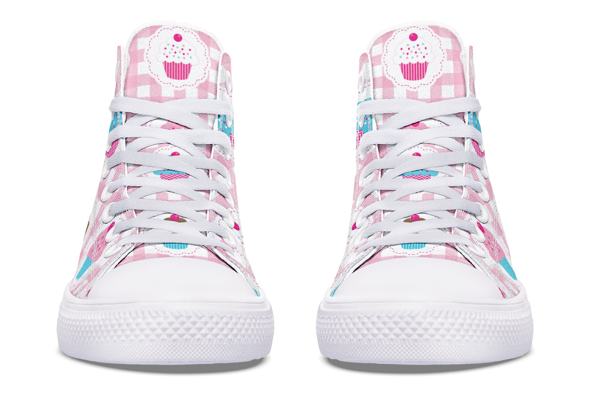 Pink Gingham Cupcakes High Tops