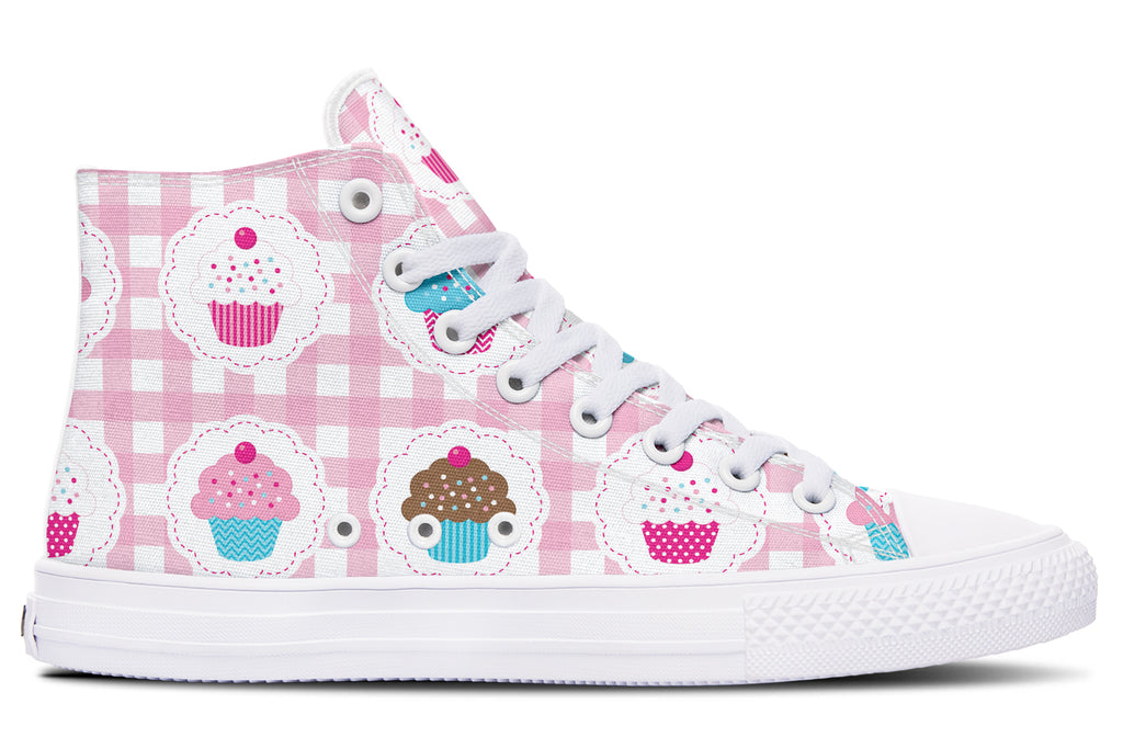 Pink Gingham Cupcakes High Tops