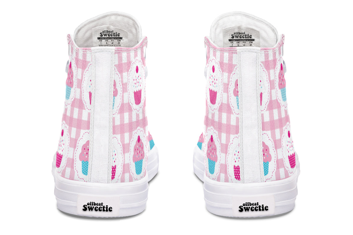 Pink Gingham Cupcakes High Tops