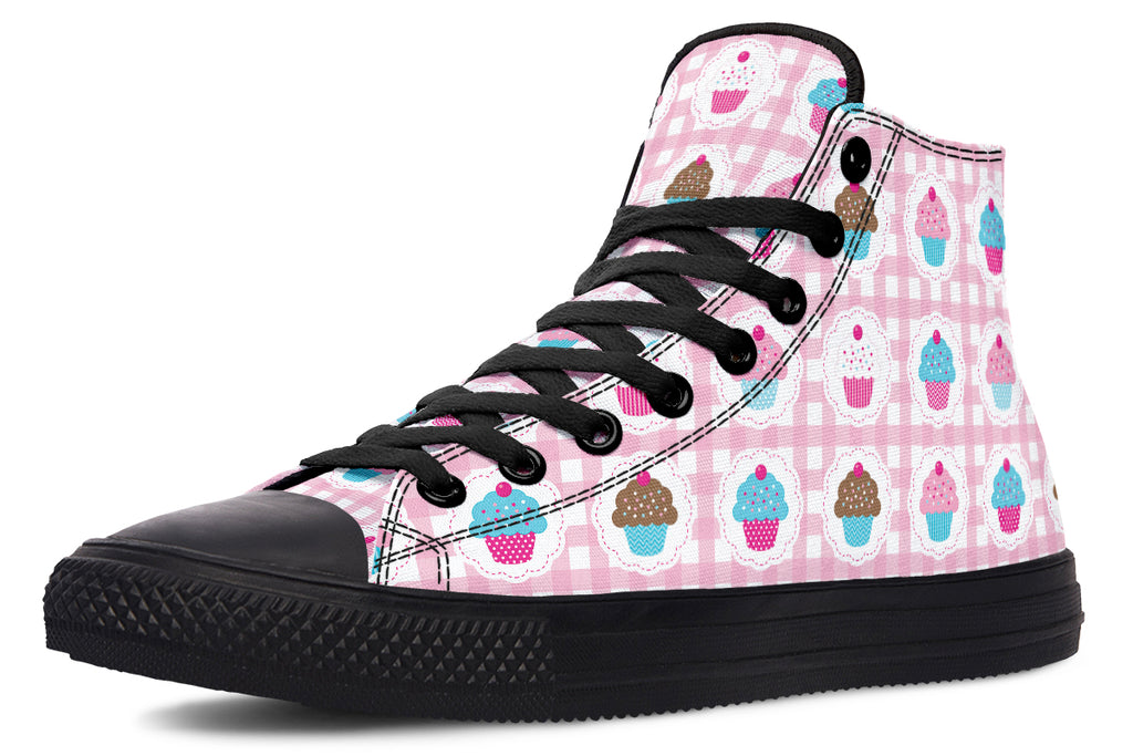 Pink Gingham Cupcakes High Tops